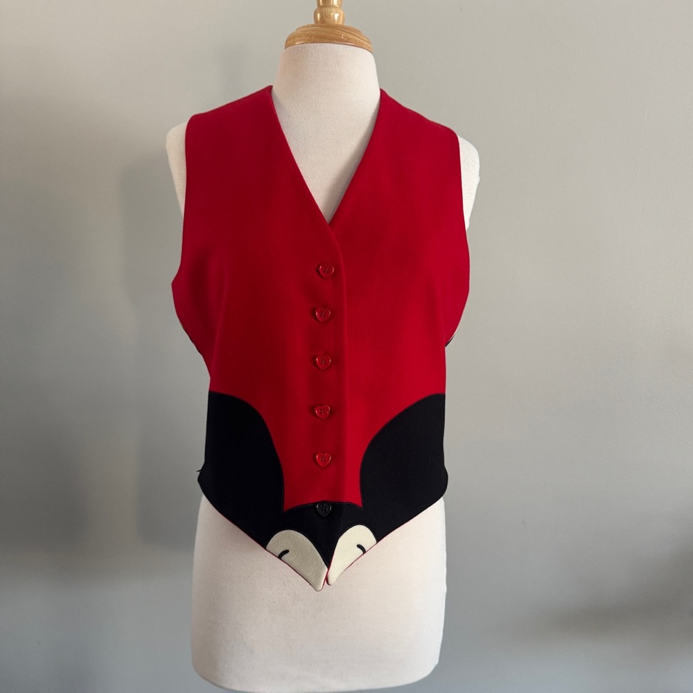 Vintage 1980s Cheap and Chic by MOSCHINO Mickey Mouse Black Red Wool Vest | 10